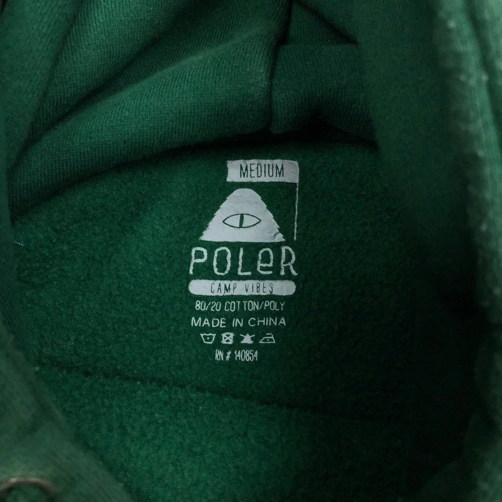 Poler Camp Vibes Mens Medium Green Graphic Pullover Hoodie Sweatshirt